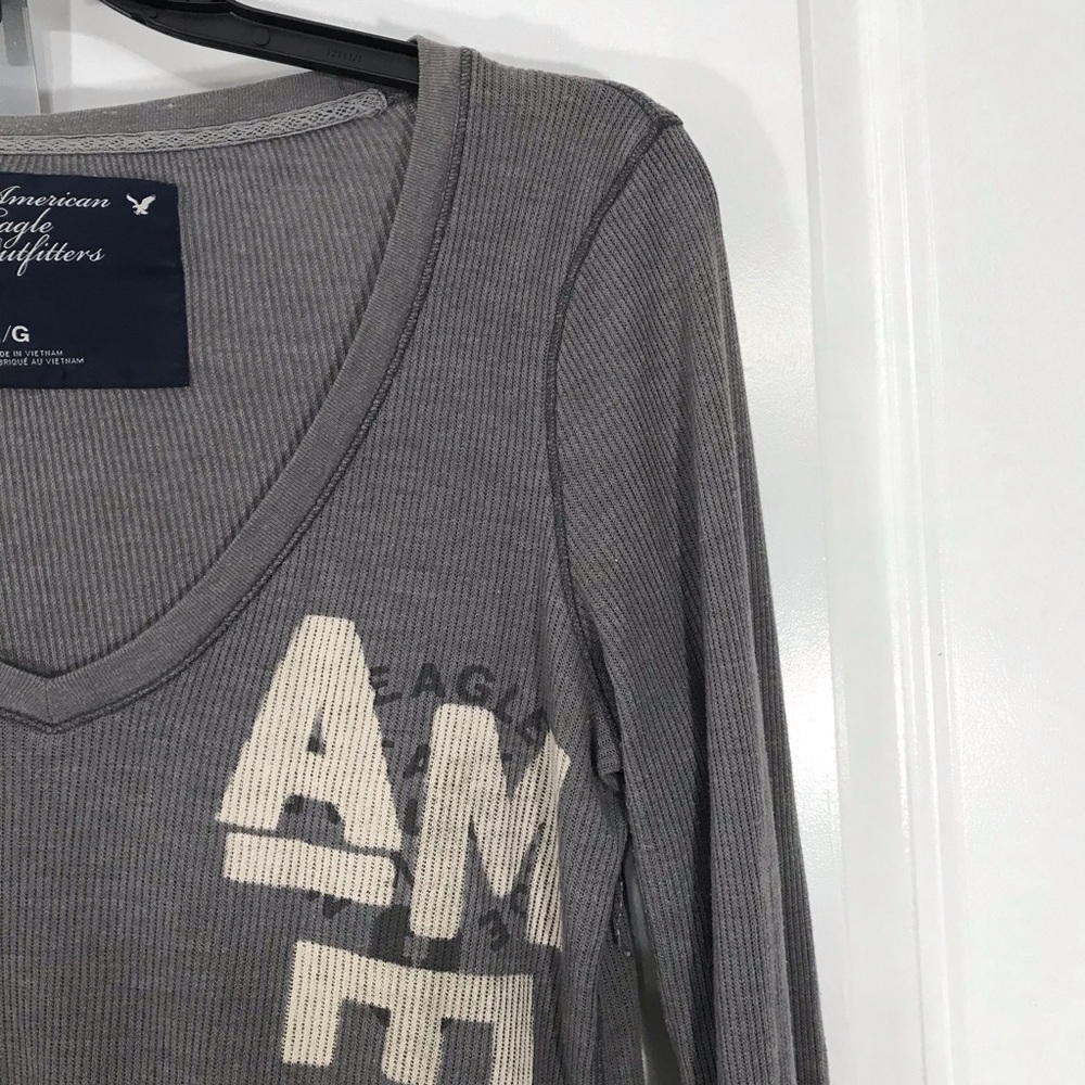 American Eagle Outfitters Women's Long Sleeve Gray Tee Size Large CB-00 - Picture 5 of 6